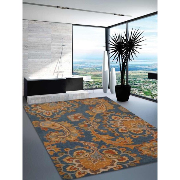 Glitzy Rugs 8 x 10 ft. Floral Blue Hand Tufted Wool Area Rug UBSK00151T0003A15